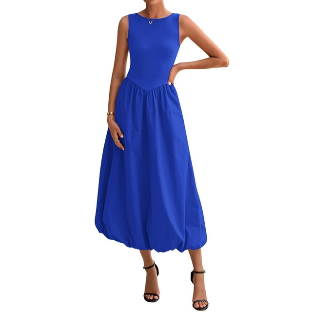 Vestido BTFBM para mujer 2025, casual, sin mangas, azul