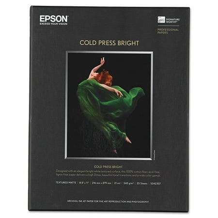 Epson Cold Press Bright Fine Art Paper, 8-1/2 x 11, Bright White, 25 Sheets