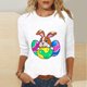 thumbnail image 2 of Camisetas de Pascua para las Mujeres Impresión de la Moda Suelta Casual Cuello Redondo Tres Cuartos de Manga Suéter, 2 of 5