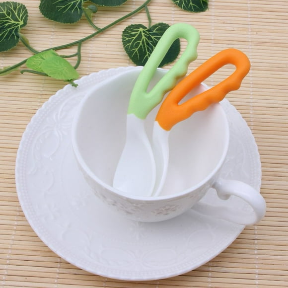 Baby rice spoon2pcs Baby Self-Feeding Spoon Infant Safe Pacifier Bending Spoon Feeding Training Curved Cutlery Utensil