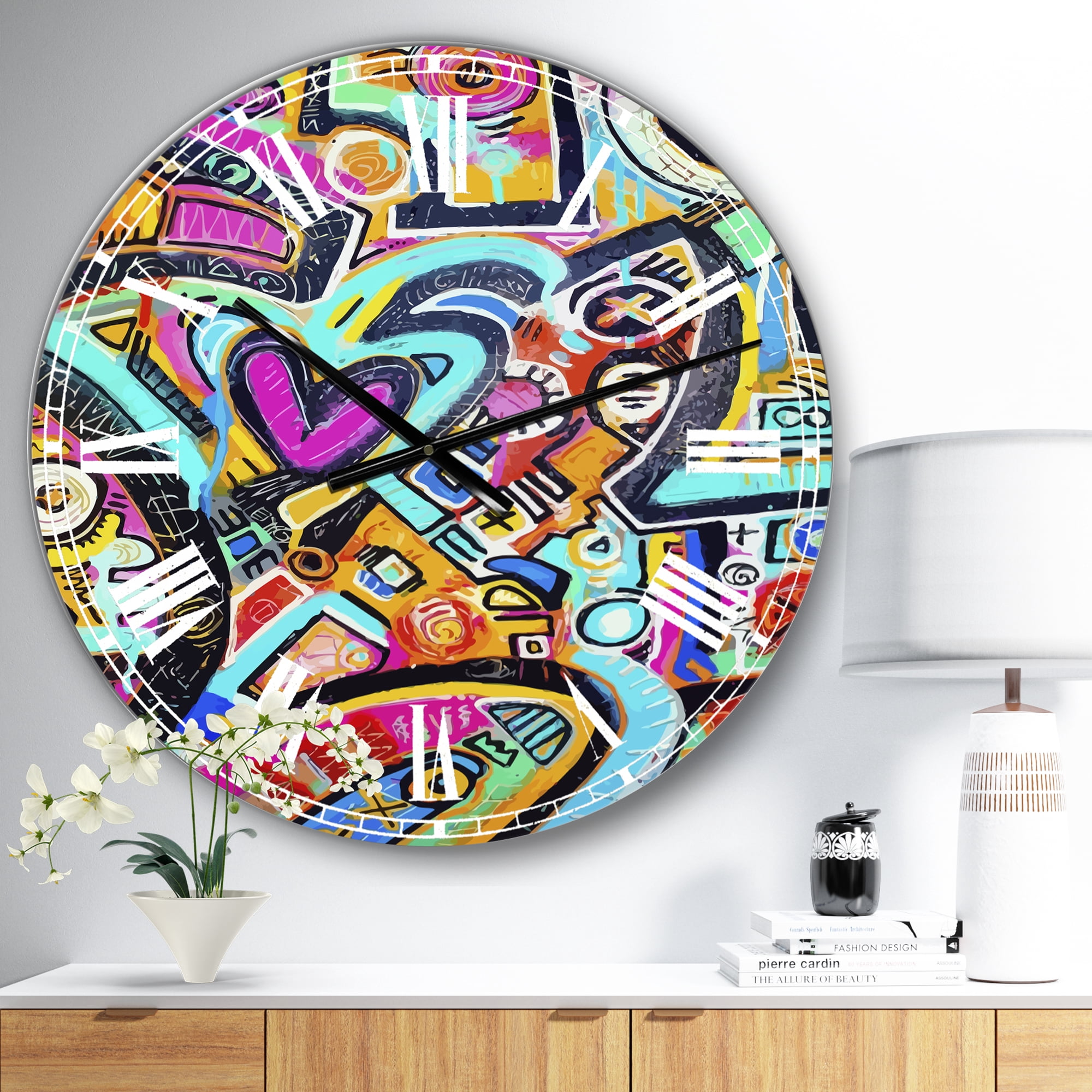Designart Oversized Multicolor Analog Round Modern Wall Clocks, CLM25058-C23