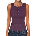 thumbnail image 2 of Womens Tank Tops Dressy Casual Summer Sleeveless Crew Neck Ribbed Button Down Shirts Workout Basic Blouses Red 2XL, 2 of 5