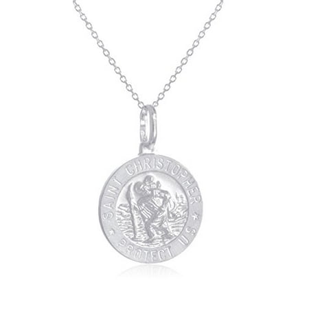 Large Round Silk Pendant - Real 925 Sterling Silver Saint Christopher