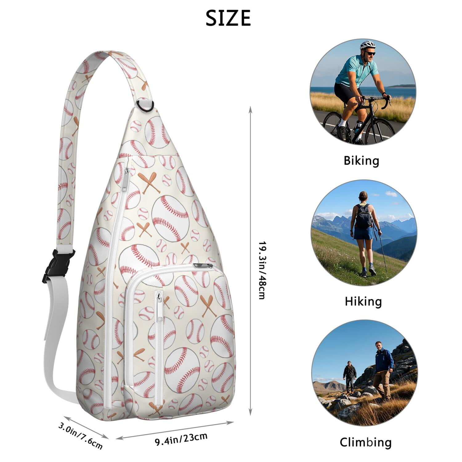 Sports Sling Backpack - Baseball, Football, Soccer, Basketball Print – Lightweight Crossbody Bag for Hiking, Gym, Travel – Athletic Gift for Sports Lovers