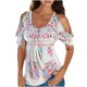 thumbnail image 1 of Mujeres moda verano casual o-cuello estampado manga corta Hoollow Out Tops Fridja  czfsfas1268, 1 of 6