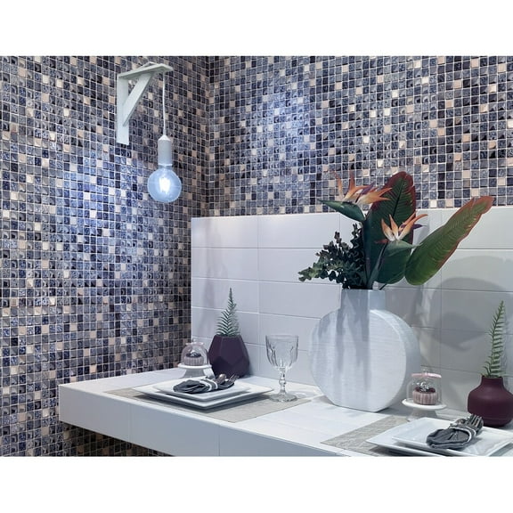 Apollo Tile 5 Pack Blue and Silver 11.7-in. x 11.7-in. Polished Glass and Metal Mosaic Tile (4.75 Sq ft/case)