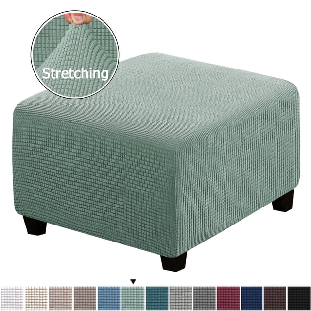 PinesC Square Ottoman Covers Ottoman Slipcovers Folding Storage Stool Furniture Protector FoFit with Elastic Bottom, Stretch High Spandex Small Checks Jacquard Fabric Grey Green M 17"- 22"