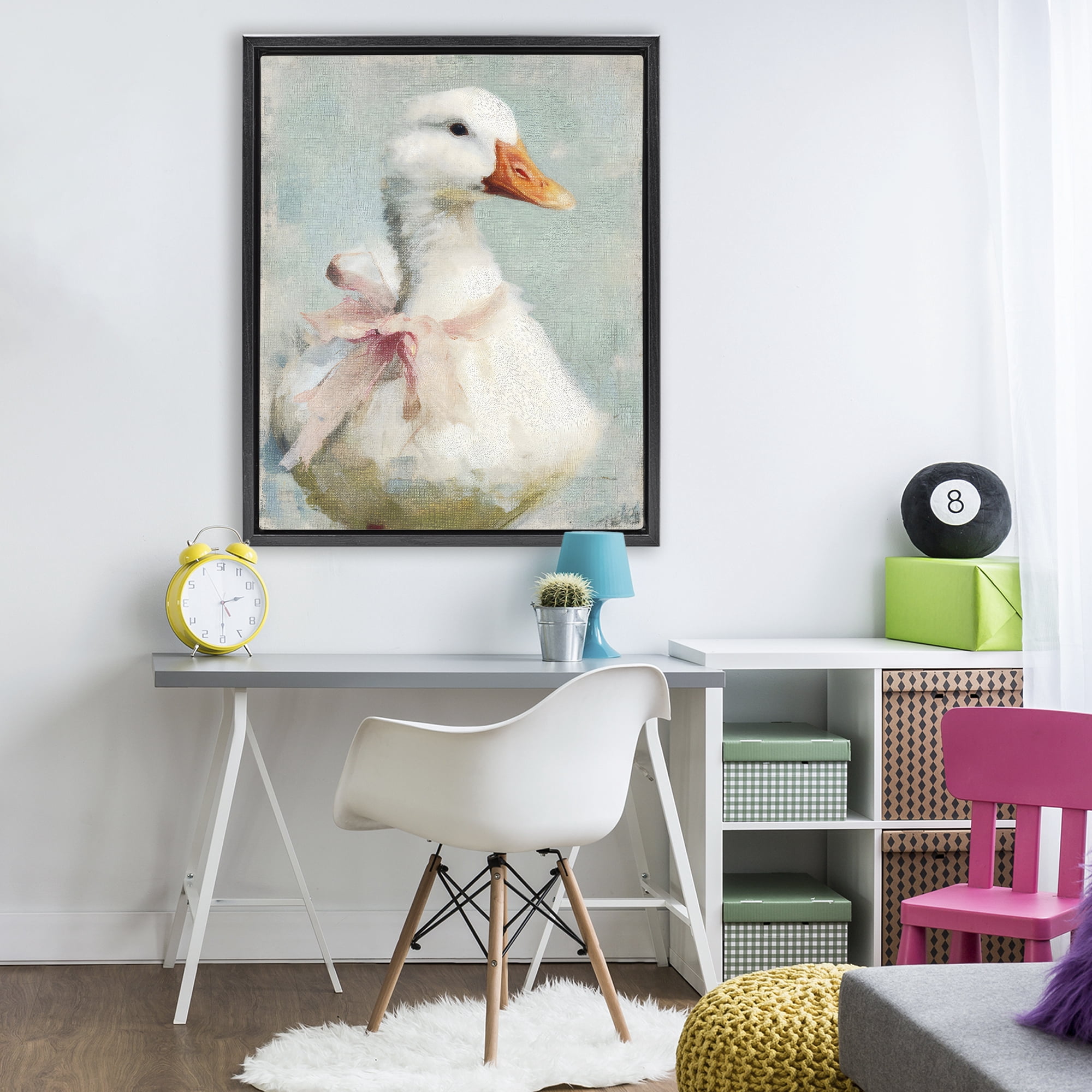 Stupell Industries Soft Pink Bow Goose Black Framed Floater Canvas Wall Art, design by LSR Design Studio