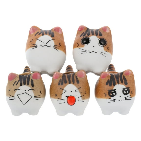 5pcs Mini Ceramic Cat Shaped Decoration Vase Flower Pots Planter