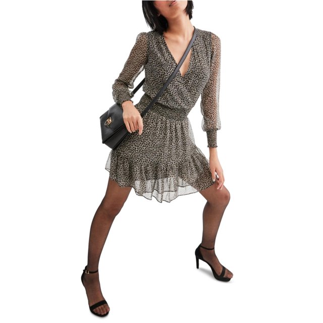 Vestido Mini Ajustado y Acampanado con Estampado Animal Michael Kors para Mujer Marrón XXL