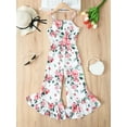 thumbnail image 4 of Mikrdoo Kids Girls Jumpsuits 100% Polyester Straps Summer 8Y,9Y,10Y,11-12Y Floral Print Round Neckline Bell-bottoms Trousers Jumpsuit Overall 9 Years White, 4 of 7