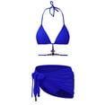 thumbnail image 4 of FhsagQ Womens Swimsuit Sets Bodysuit Crotchless Plus Size Women's 3PcsSet Shiny Rhinestone Decor Solid Color Lace up Bikini Cover up Set Bra Low Rise Briefs Sunscreen Skirt Set Beachwear Blue M, 4 of 7