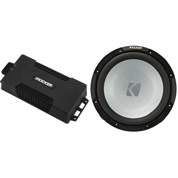 Kicker 48PXA6001 Weatherproof Powersport Mono Amp & 12" 4 Ohm Marine Subwoofer
