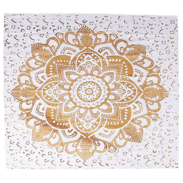 Tapiz de mandala para colgar en la pared, estilo bohemio, yoga, poliéster mate, tapiz de mandala indio para decoración del hogar, 200 x 1, color blanco y marrón