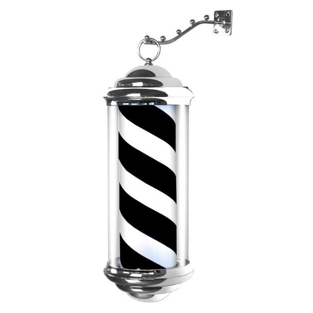 Cartel abierto de la tienda de peluquería, luz LED giratoria de poste de barbero con estante colgante, lámpara de pie de poste de barbero para 40cm Negro Blanco