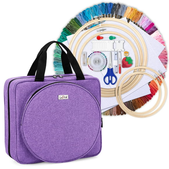 Kit de bordado LodRid, bolsa de bordado para proyectos con kit de inicio, color morado