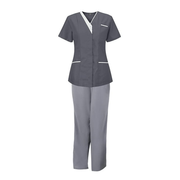 Uniformes de enfermería, conjuntos de batas para mujer, disfraz de enfermera cómodo para médico, pantalones deportivos superiores para esteticista de Gris Yinane Uniforme de enfermera