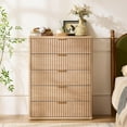 thumbnail image 4 of 5 Drawers Dresser for Bedroom, Boho Fluted Dresser with Wave Panel Design, Modern Wood Chest of Drawers for Living Room & Entryway, Natural Oak, 4 of 8