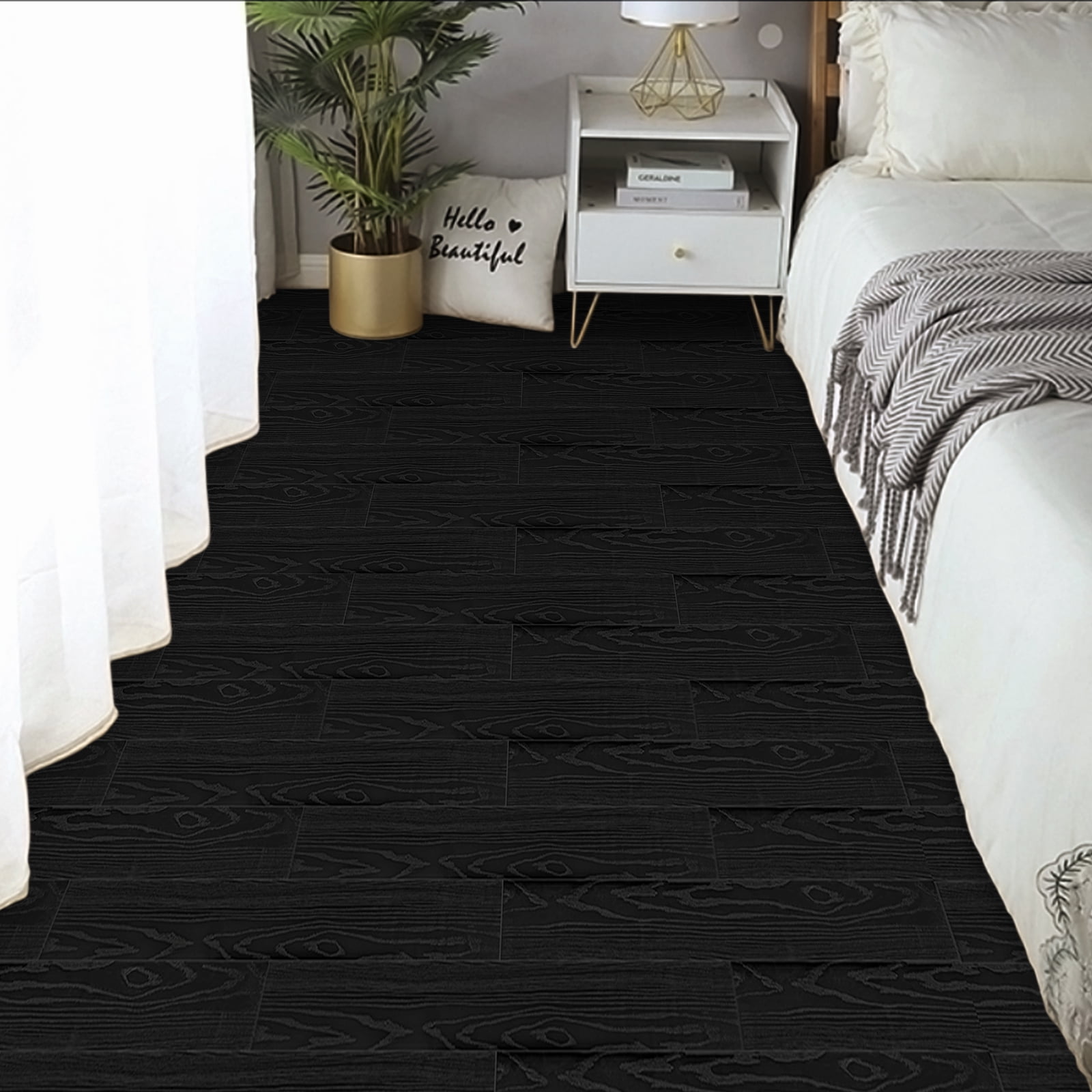 UMIGGEE Black Peel Stick Flooring 35-in x 5.7-in x 1.0mm 20-Pcs Vinyl Flooring Wood Grain Floor Tiles Easy to Install for Bathroom Kitchen Living Room
