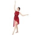 thumbnail image 6 of IBTOM CASTLE Lyrical Dance Dress for Women Contempory Dance Clothes Shiny Sequins Asymmetrical Ballet Leotard Dress S Wine Red, 6 of 8