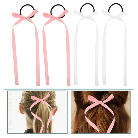 SOPOTUTU 2Pairs Ballet Inspired Bow Ribbon Hair Ties Elastic Hair Rope for Ponytails and Braids