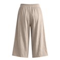 thumbnail image 4 of Zjunqe Linen Capri Pants Plus Size Loose Wide Leg Trouser Elastic Waist Dressy Casual Lounge Flowy Yoga Culottes Wide Leg Palazzo Cropped Pants with Pockets Lightweight Comfy Pajama Pants Beige L, 4 of 5