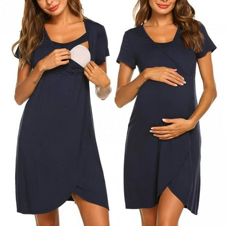 

Kiplyki Wholesale Woman Solid Short Sleeve Breast-Feeding Pregnant Maternity Nursing Dress