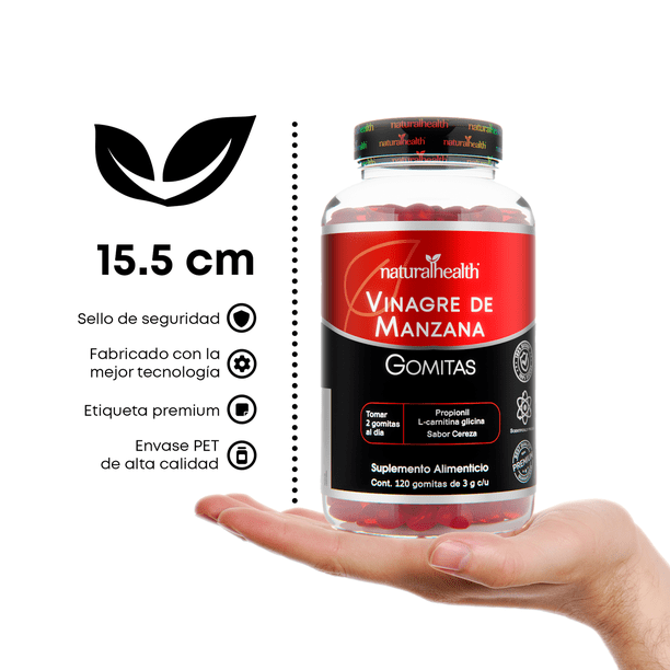 Vinagre de Manzana 120 gomitas Carnitina Cereza Natural Health.
