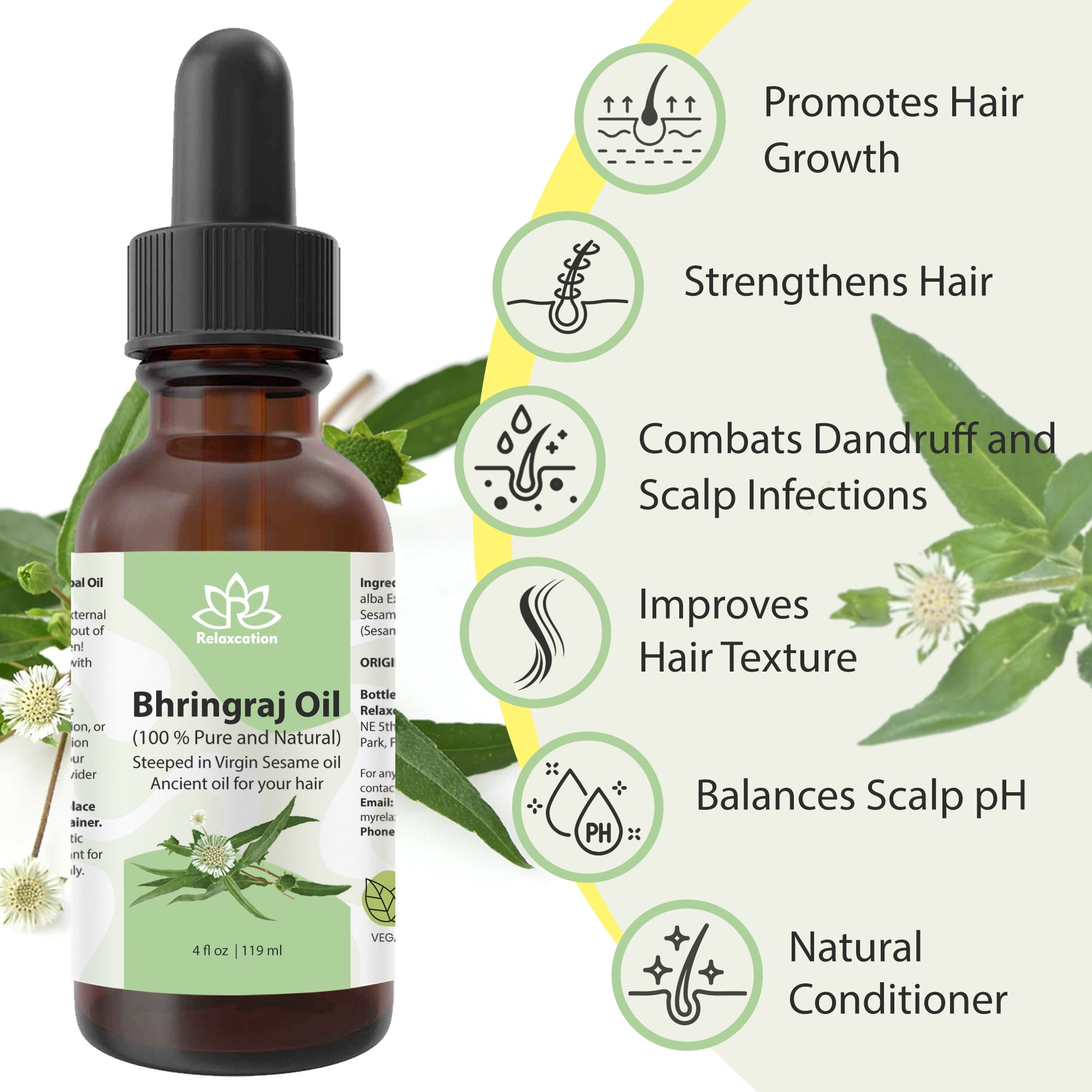 Bhringraj (Eclipta Alba) Herbal Infused Oil – Ayurvedic Hair & Scalp Oil, Cold-Pressed by Relaxcation
