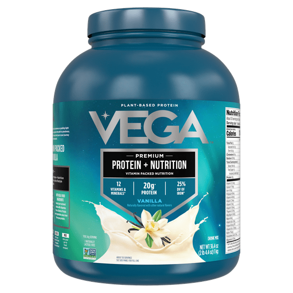 Vega Plant-Based Protein, Premium Protein   Nutrition, Vanilla , 2 lb 4.4 oz (1 kg)