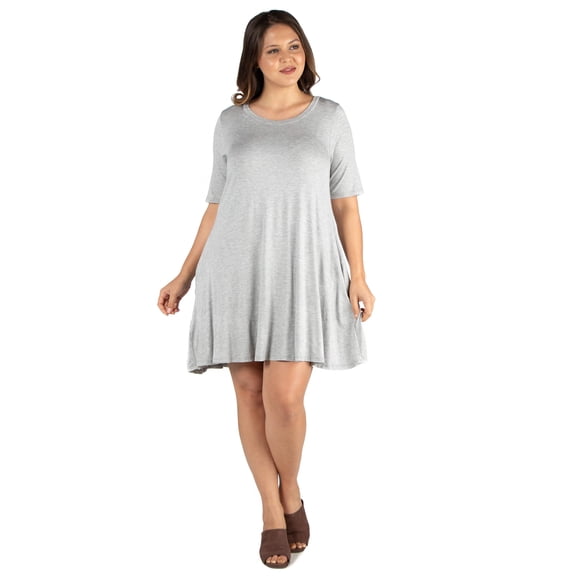 Plus Size Elbow Sleeve Pocket T Shirt Dress