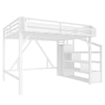 thumbnail image 5 of Bellemave Queen Size Metal Loft Bed Frame with Storage Stairs, Wardrobe & Side Shelf, USB Ports and LED Light, Space-Saving Design with Underbed Storage, White, 5 of 11