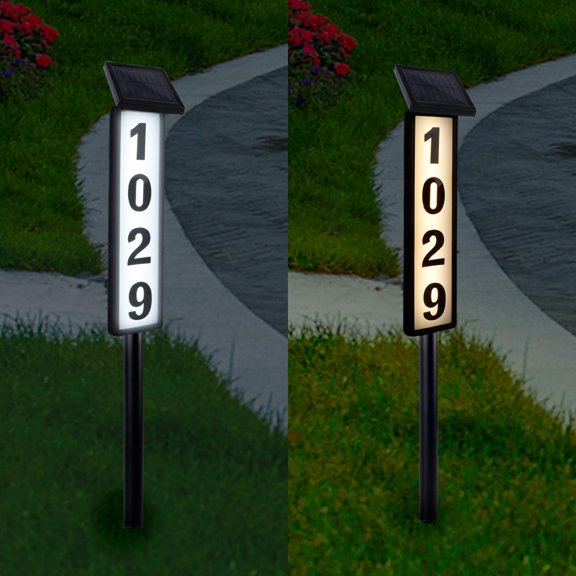 Solar Lighted House Address Numbers Sign, Solar Powered House Numbers Light, LED Illuminated Outdoor Address Plaque for Home Yard Garden House