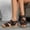 Black, variant on flat sandals for women flat sandals for women Flat Flat Hook & Loop Open Toe Medium Arch Arch Support flat sandals for women Slip-Resistant Flat Flat Heel