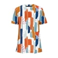 thumbnail image 4 of QQAMB Womens Tops Crewneck Pleated Strip Printed Short Sleeve Casual T Shirt Loose Fashion Blouse Tops Orange L, 4 of 4