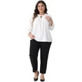 thumbnail image 3 of DARING DIVA Women's Plus Size Pleated Crew Neck Keyhole Tops 1X White, 3 of 6