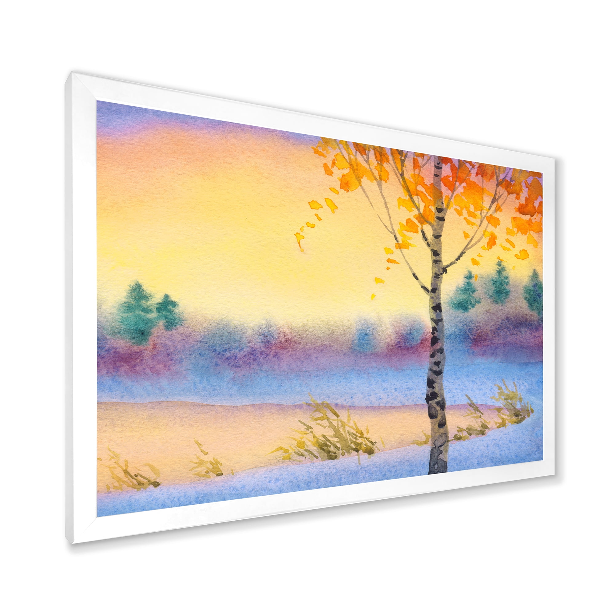 Designart 'Evening Sky Over Lake Winter Landscape' Traditional Framed Art Print