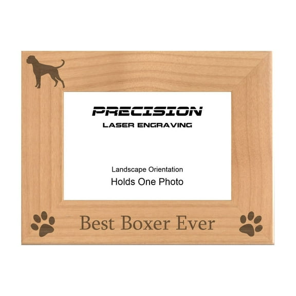 PrecisionNC Engraving Dog Pet Frames Best Boxer Ever with Paw Prints Engraved Natural Wood Picture Frame 4x6 Landscape