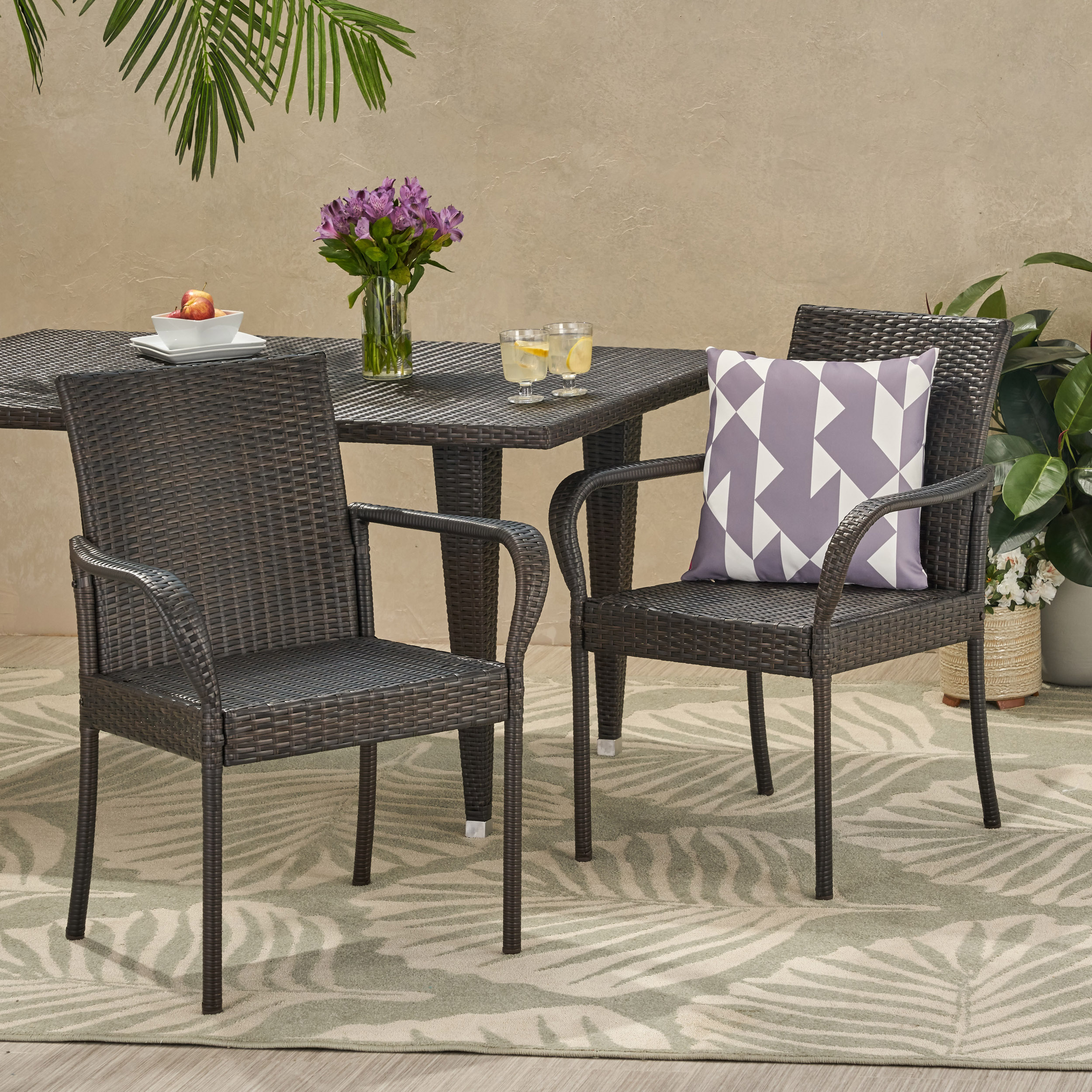 Noble House Trombone Outdoor Wicker Dining Chair in Multibrown (Set of 2) - image 2 of 7