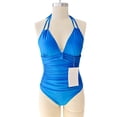 thumbnail image 4 of Zpanxa Elegant One Piece Swimsuit Women's Solid Color with Halter Neck Pleated Detail and Sling Back Conservative Design for Vacation, 4 of 8