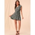 thumbnail image 3 of Unique Bargains Robe Ceinturée à Fleurs pour Femme, Col en V Croisé, Manches Pétales, 3 of 6