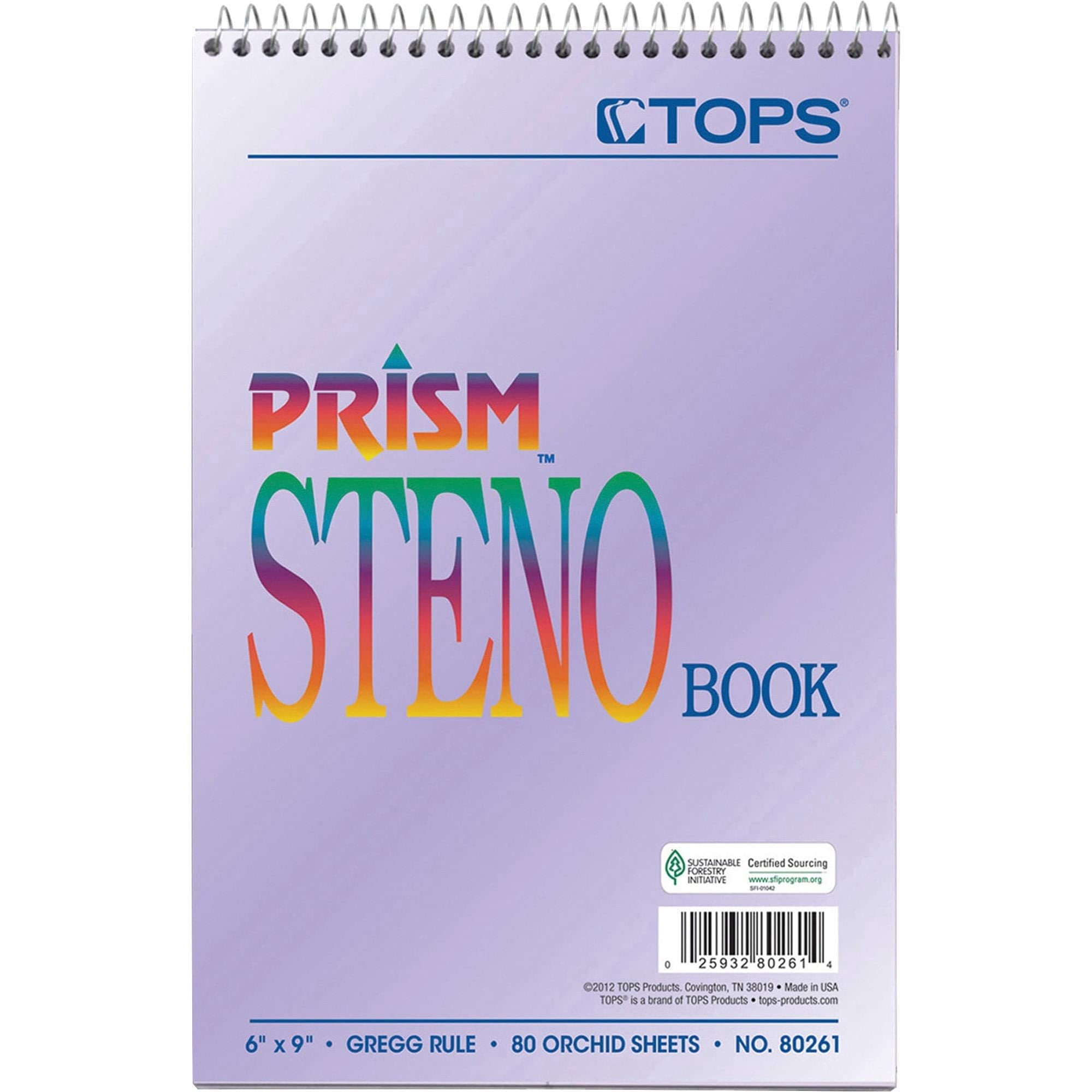 TOPS Spiral Steno Notebook, Gregg Rule, 6" x 9", 80 Sheets, 4 Pads per Pack