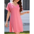 thumbnail image 2 of Fancyglim Dress for Women Summer V Neck Short Sleeve Casual T-shirt Mini Dresses Pink XL, 2 of 7