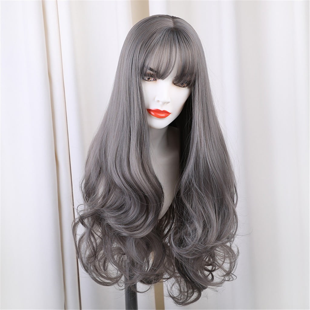 UTOURS Human Hair Wigs For Women Black Color Natural Lace Hair High Temperature Silk Thin Bangs Long Curly Rose Net Wig