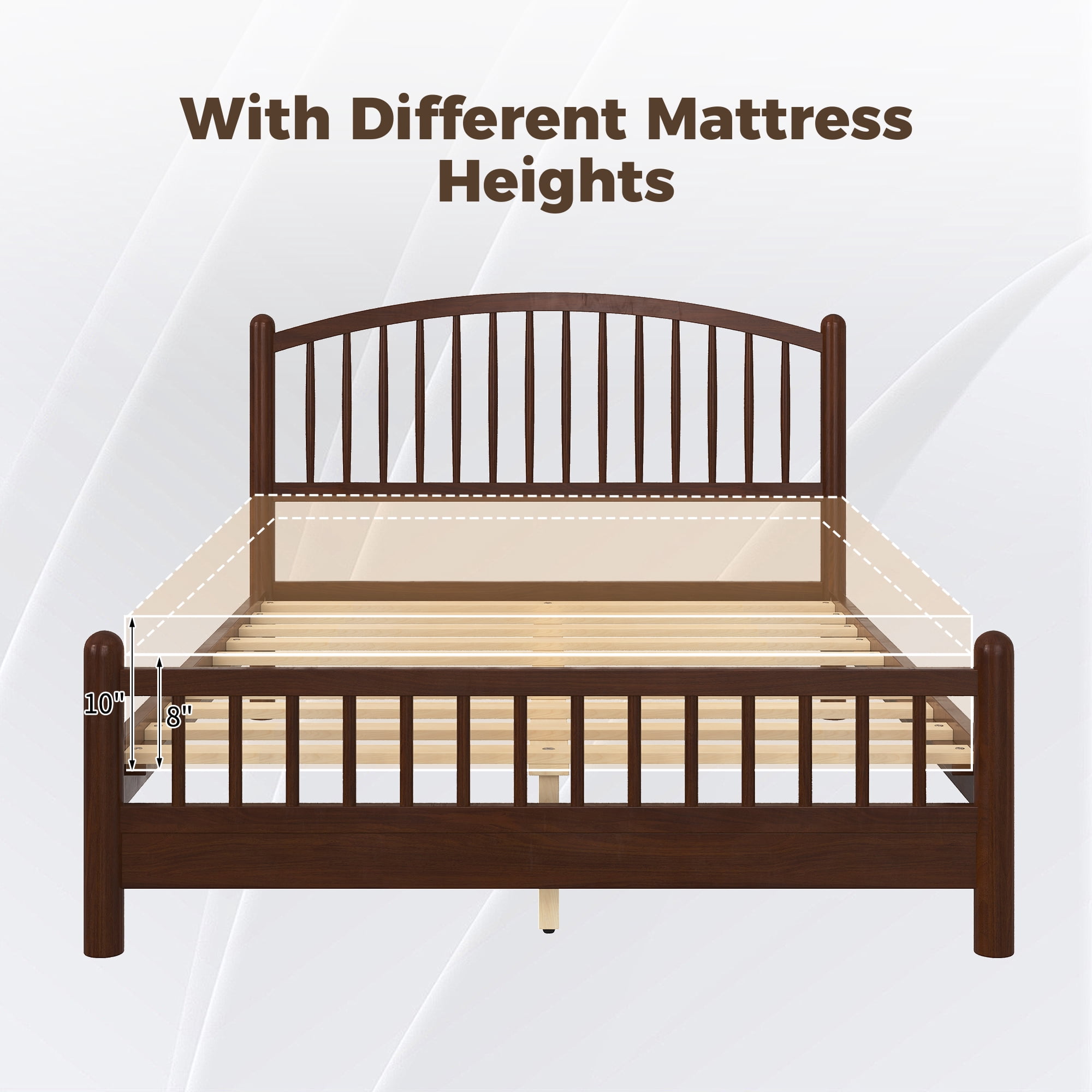 Euroco Queen Size Wood Platform Bed with Arched Headboard, No Box Spring Needed, Espresso