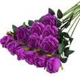 thumbnail image 1 of 12PCS Artificial Silk Flowers Realistic Roses Bouquet Long Stem for Home Wedding Decoration Party (Purple), 1 of 6