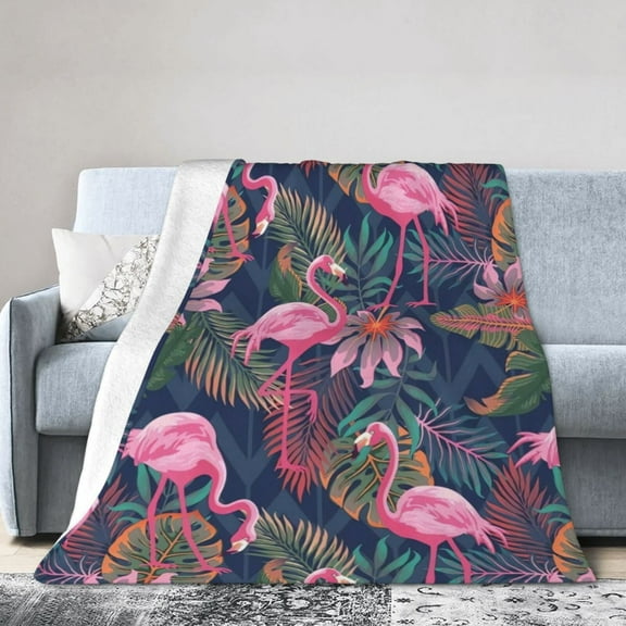Tropical Flamingos With Palm Leaves Blanket Gifts For Kids Adults - Lightweight Throw Blanket For Bedroom Living Room Decor Soft Fuzzy Fleece Cozy Plush Bed Couch 60"X50"