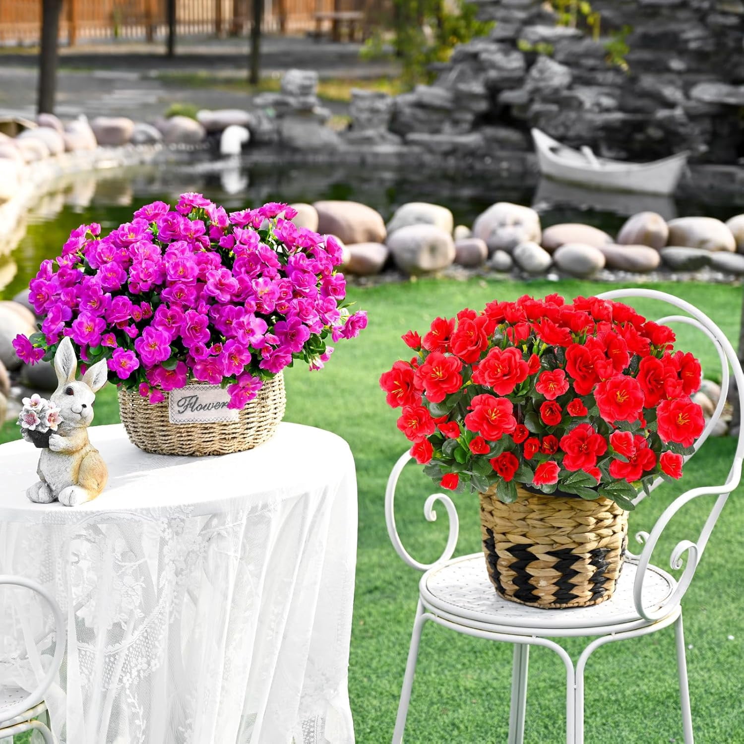 Yastouay 8 Large Bundles Artificial Camelia Flowers for Outdoors, UV Resistant Fake Flowers for Planter, Purple Outdoor Faux Plants for Garden Balcony Yard Porch