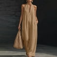 thumbnail image 2 of JULMCOMO Jumpsuits for Women Deep V Neck Halter Loose Fit Summer Outfits Sleeveless Wide Leg One Piece Casual Rompers with Pockets Camel M, 2 of 5