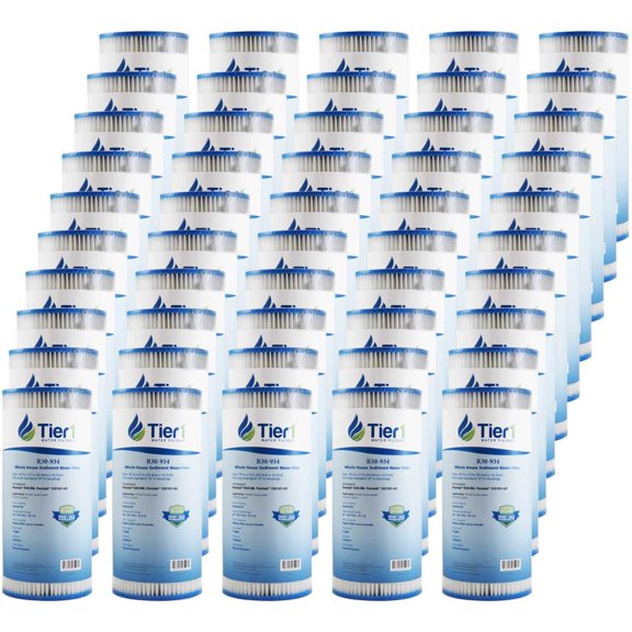 Tier1 30 Micron 10 Inch x 4.5 Inch | 50-Pack Pleated Polyester Whole House Sediment Water Filter Replacement Cartridge | Compatible with Pentek R30-BB, 155101-43, RS6, SPC-45-1030, Home Water Filter